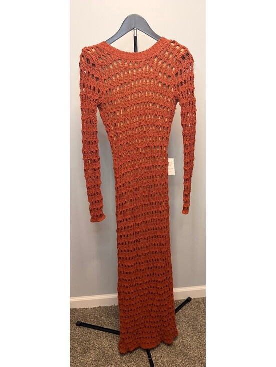 JLUXLABEL Dresses & Skirts - JLUXLABEL Rust Crochet Knit Long Sleeve Maxi Dress Size S